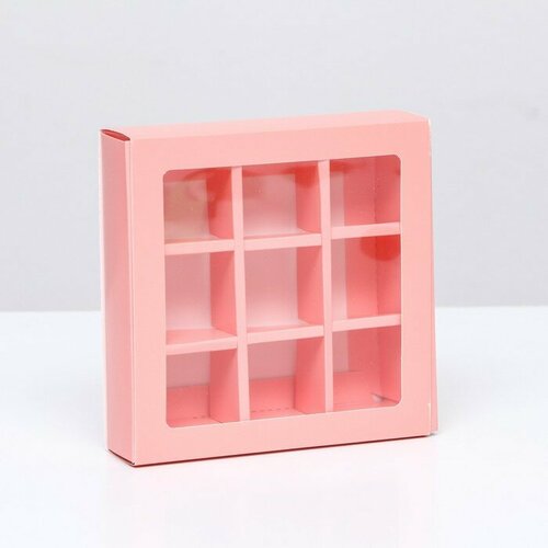 UPAK LAND Коробка под 9 конфет с обечайкой, розовый, 14,5 х 14,5 х 3,5 см