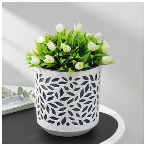 Кашпо для цветов со вставкой Leaves 25 л d162 см h17 см цвет белыйантрацит 1023₽