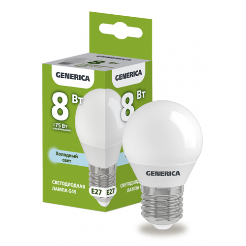 Лампа LED G45 шар 8Вт 230В 6500К E27 GENERICA