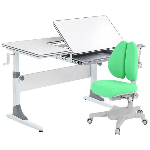 фото Комплект anatomica парта + кресло smart-40 (armata duos) 100x60 см белый/серый/зеленый