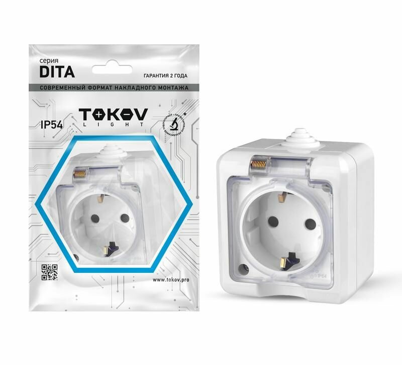 фото Розетка 1-м ОП Dita 16А IP54 250В с заземл. с прозр. крышкой бел. TOKOV ELECTRIC TKL-DT-R1Z-C01T-IP54