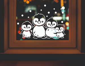 Наклейка новогодняя для оформления окон и витрин "Пингвины" 45х25 см.). Декор для окон / новогодний.