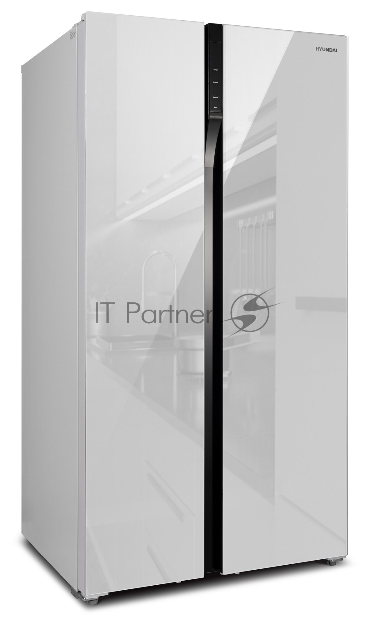 Холодильник HYUNDAI CS5003F, двухкамерный, белое стекло - фото №3