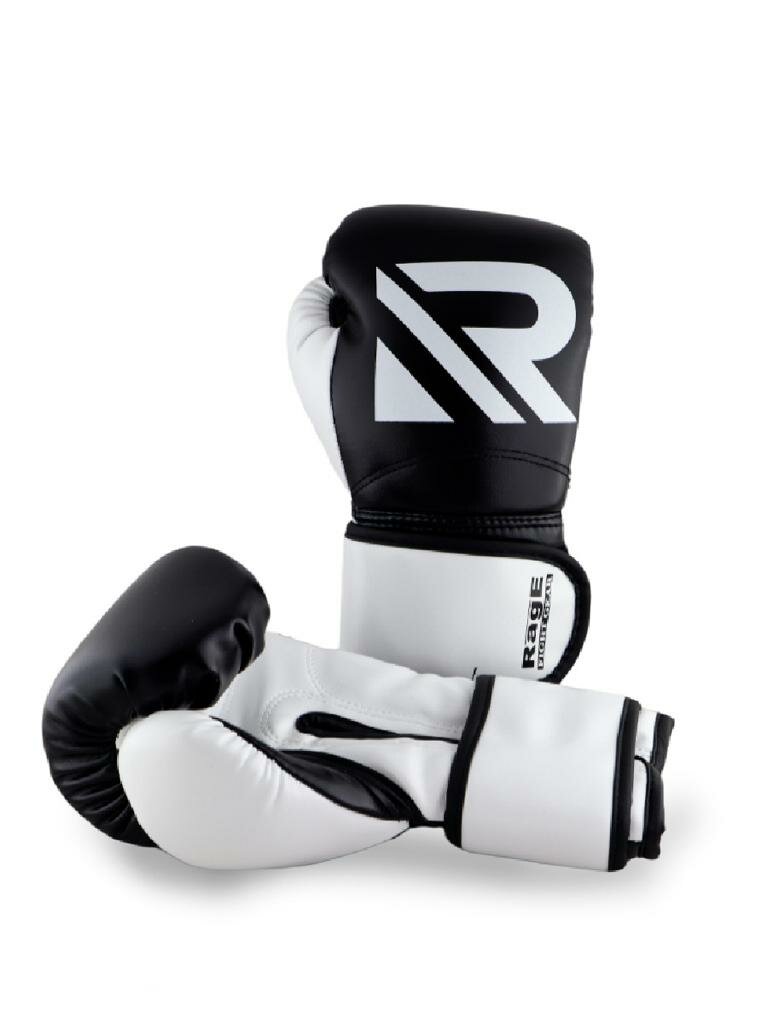 Перчатки боксерские Rage fight gear черно-белый кож/зам - Rage - Черно белый - 14 oz