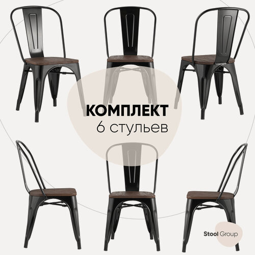 Изображение товара Стул обеденный TOLIX, цвет черный глянцевый и темное дерево, комплект 6 штук