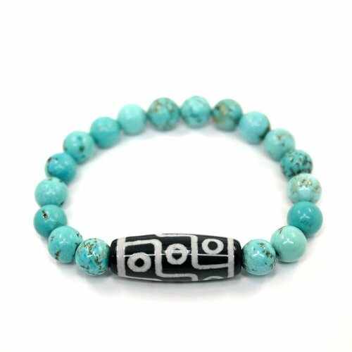 фото Браслет-нить handinsilver ( посеребриручку ) браслет из глянцевой голубой бирюзы 8мм девятиглазой бусиной дзи, бирюза, 1 шт., размер 23 см, диаметр 8 см, голубой, бирюзовый