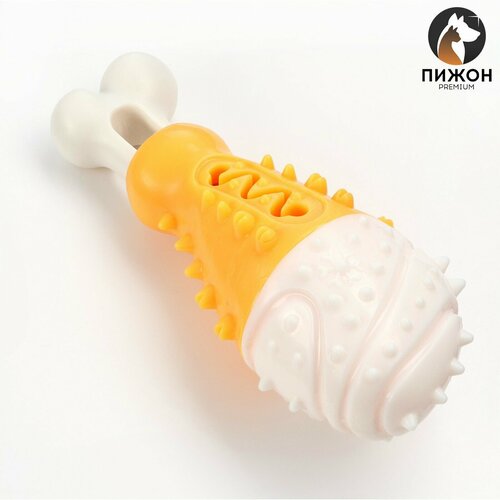 Пижон Игрушка под лакомства для собак Голень Пижон Premium 17 см, TPR+нейлон, желтая/белая