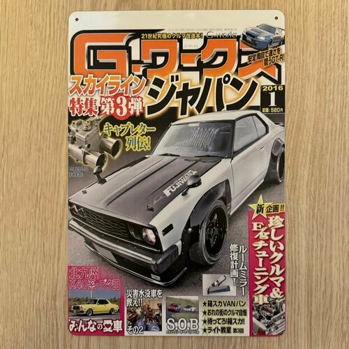 Табличка металлическая интерьерная Арт Обложка Японского Авто Журнала Art JDM черный