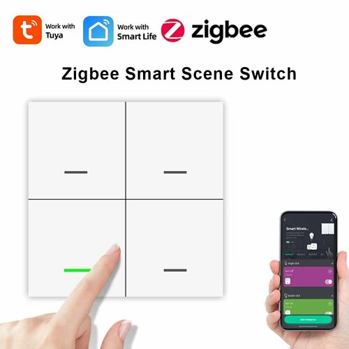 RYRA Умный переключатель сцен Tuya Zigbee 4 группы 12 кнопок, Smart Scene Switch, 4-банды