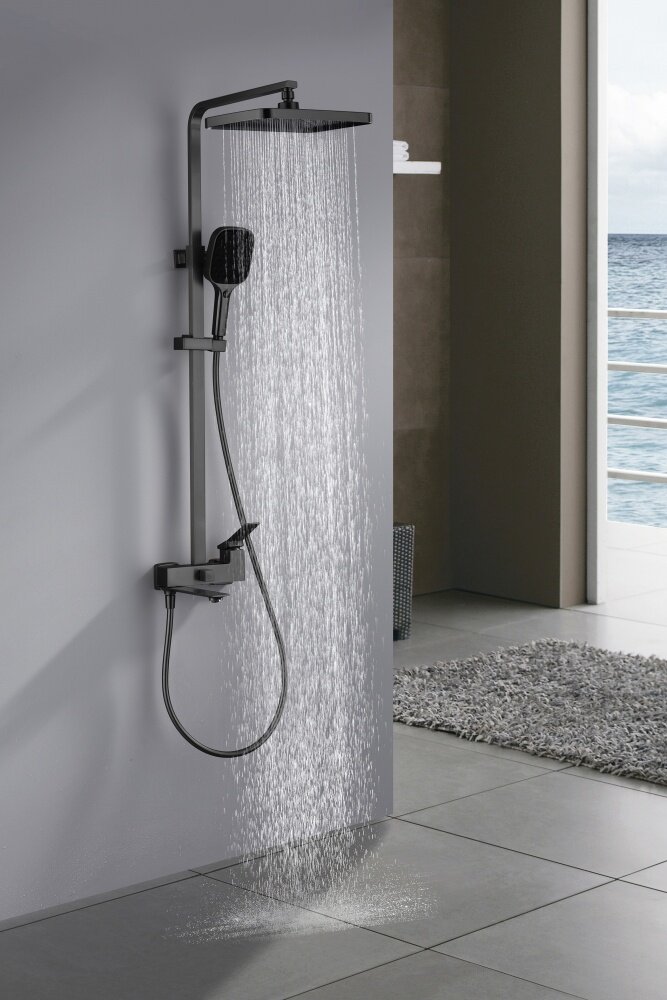 Душевая система с тропическим душем из латуни с поворотным изливом Ganzer GZ05162-Q графит