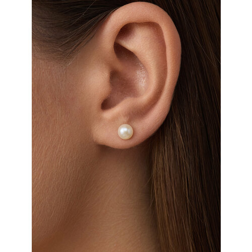 Серьги пусеты Argentum серебро 925 проба золочение жемчуг размер 6 мм длина 15 см золотистый 1200₽