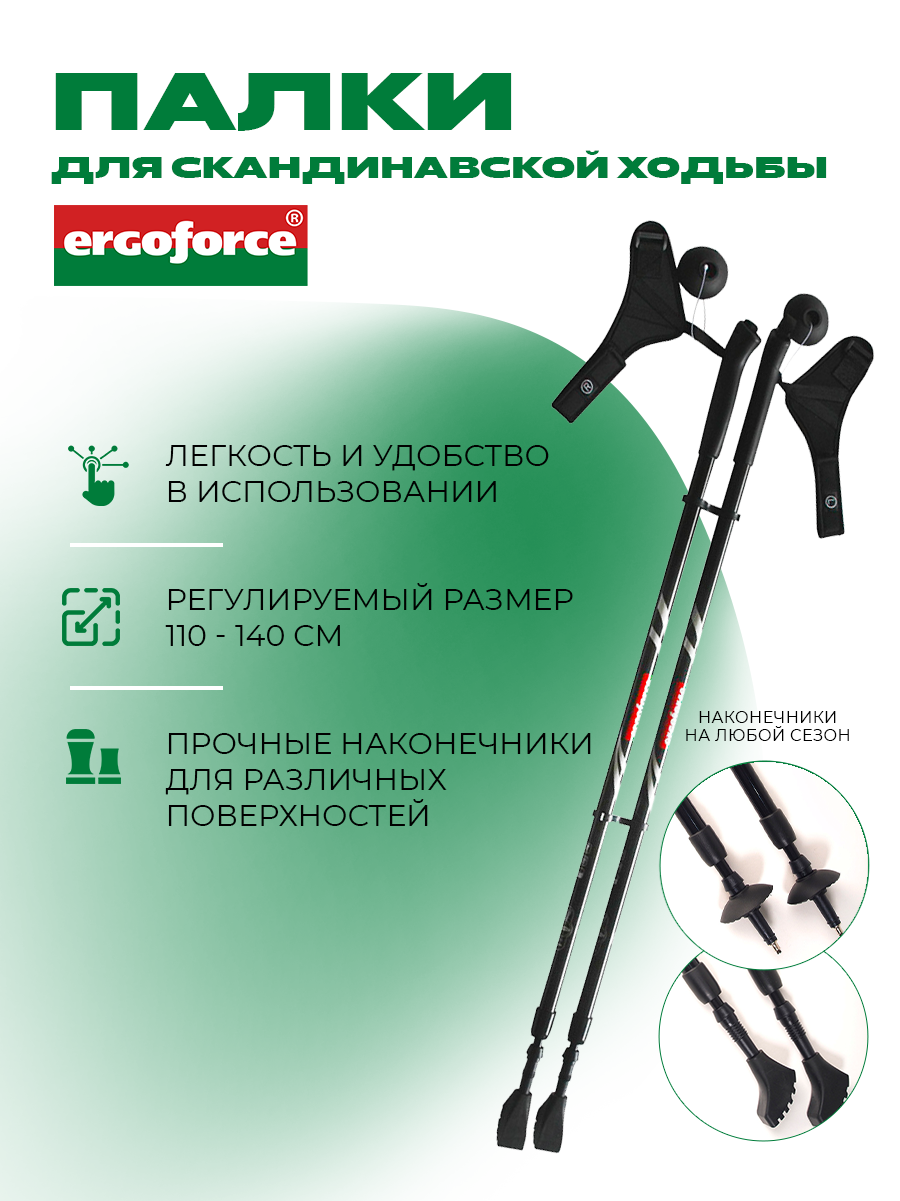 Складные палки для скандинавской ходьбы Ergoforce E0674 черные алюминиевые 110-140 см
