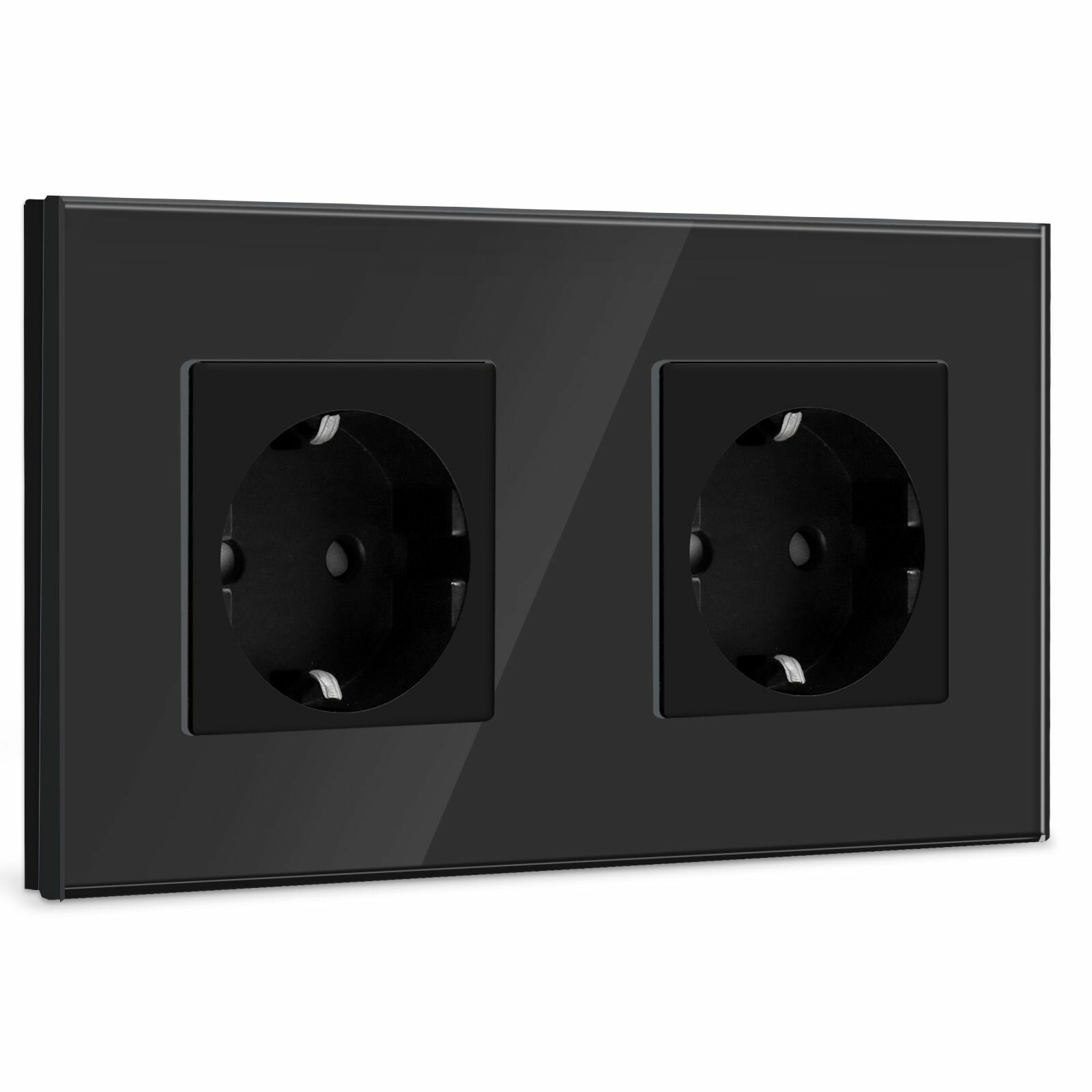 Розетка двойная 2 поста 16А 250В рамка стекло Черная,157mm