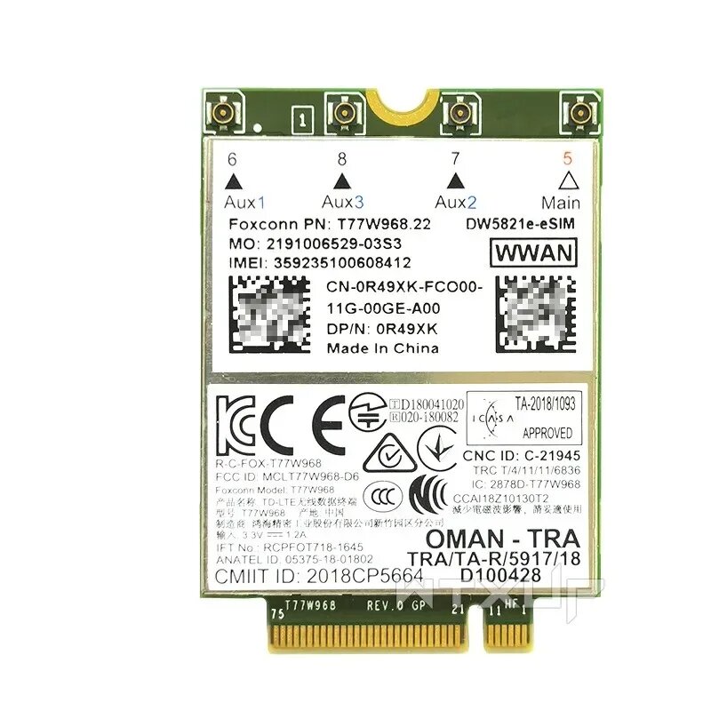 T77W968 DW5821e X20 LTE Cat16 1Gbps FDD-LTE TDD-LTE 4G Module For Dell 5420 5424 7424 7400 Laptop, DW5821e-eSIM