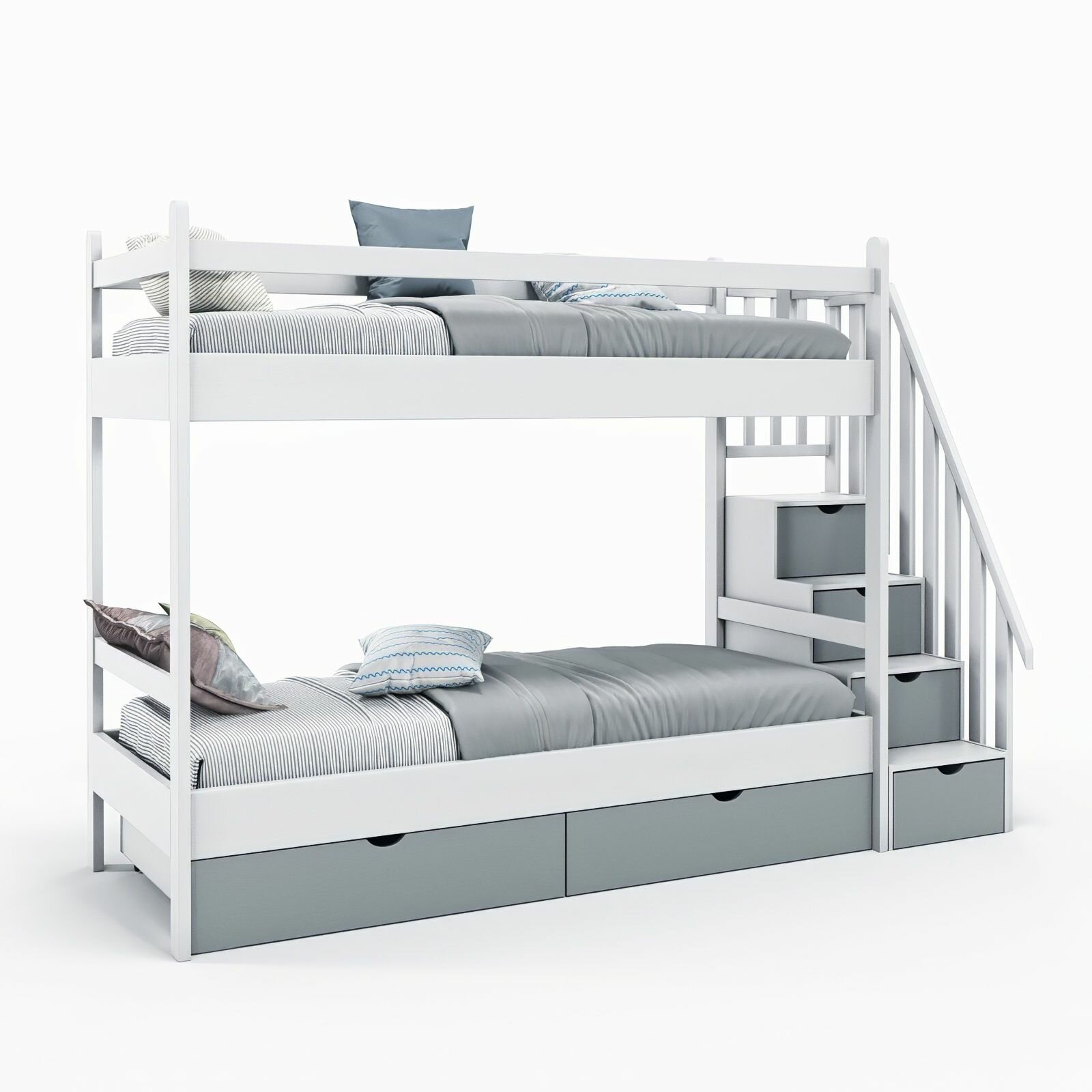 Meblevka Детская кровать двухъярусная Антошка 3 / Двухъярусная кровать для детей Антошка 3, 239х97х196, белый фасады серый