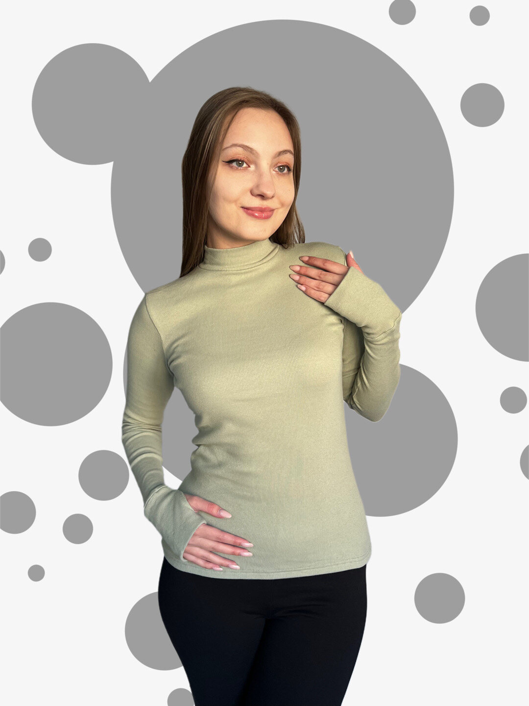 Водолазка , размер S-M, оливково-зеленый — фото 1