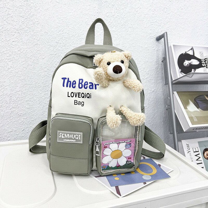 Очаровательный картонный рюкзак с медвежонком для детей 3-5 лет, идеальный для детского сада, зеленый