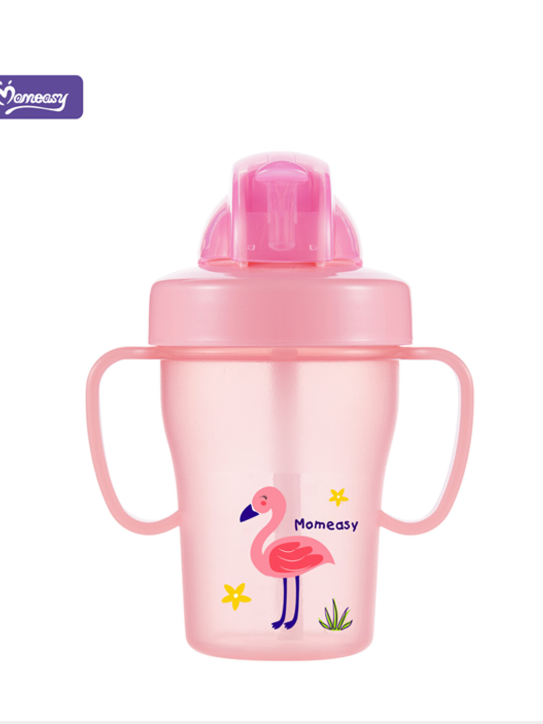 Детский поильник-непроливайка с трубочкой и ручками 210 мл , розовый