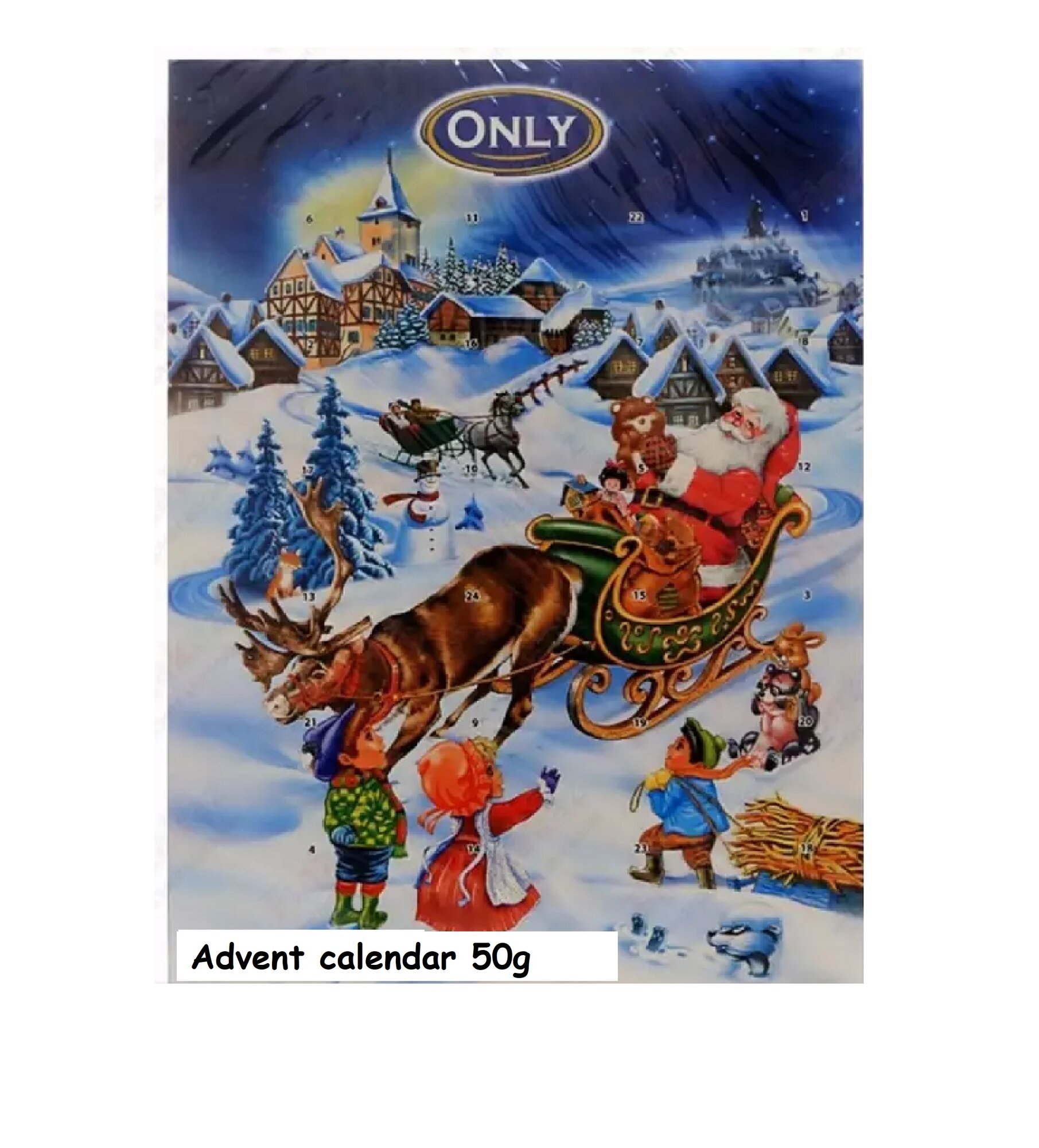 Адвент-календарь Only Blue молочный шоколад 24 фигурки 543 Ккал картонная упаковка