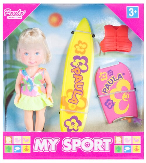 Игровой набор M&C Toy Centre Paula My Sport Серфинг, 10 см, MC23407d