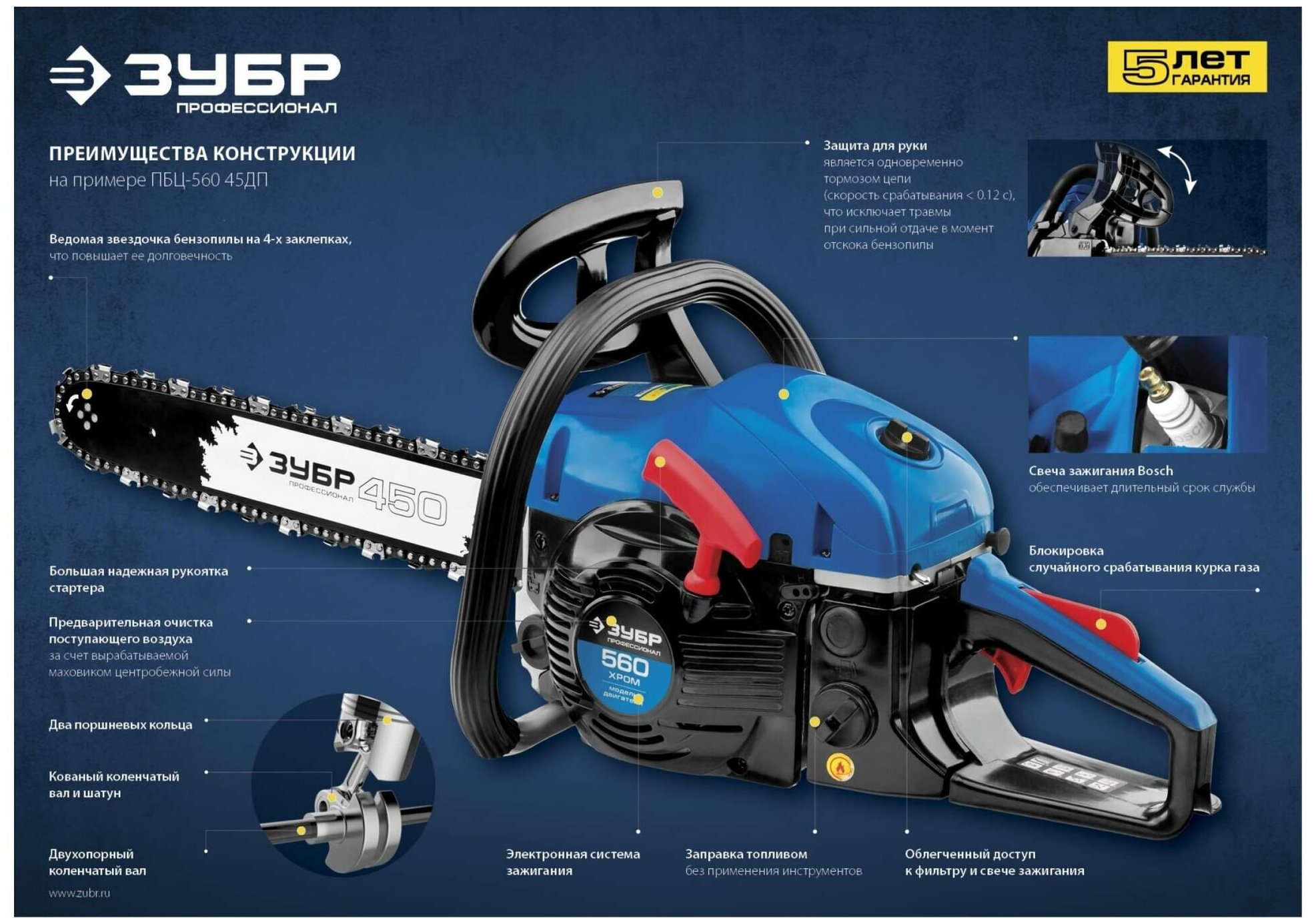 Бензопила ЗУБР ПБЦ-560 45ДП, 56 см3, 45 см, Профессионал - фотография № 15
