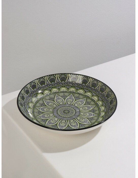 Тарелка керамическая глубокая Доляна «Мирсоле», d=21 см, цвет зелёный