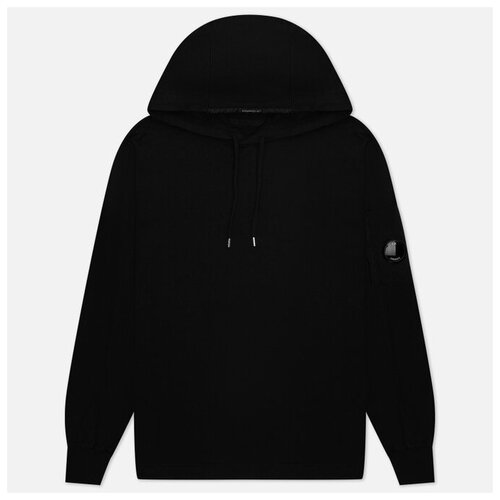 фото Мужская толстовка c.p. company light fleece zipped grament dyed hoodie чёрный, размер s