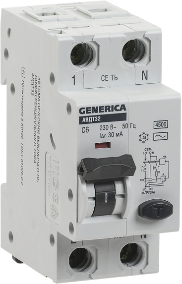 Выключатель автоматический дифференциальный АВДТ 32 1п+N 16А C 30мА тип AC GENERICA | код. MAD25-5-016-C-30 | IEK (3шт. в упак.)