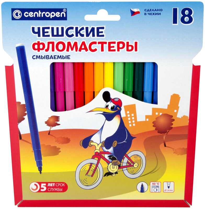 Фломастеры Centropen Пингвины 18 цветов - фото №1