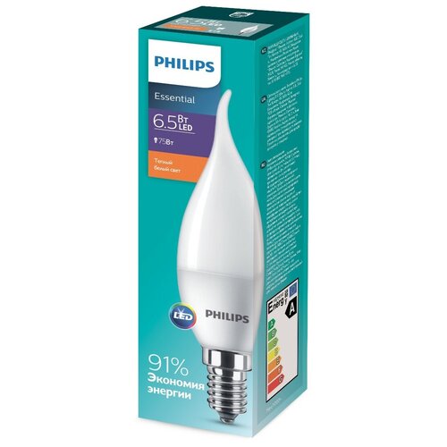 фото Лампа светодиодная philips essential led 2700к, e14, ba35, 6.5вт