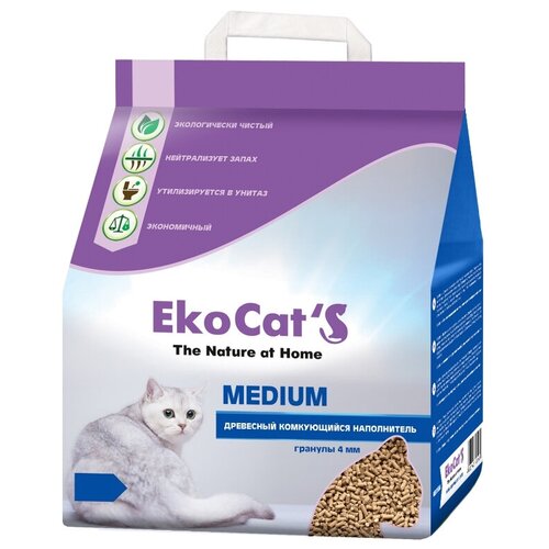 eko cat s medium древесный комкующийся наполнитель 3х5кг Комкующийся наполнитель Eko Cat's Medium, 5кг