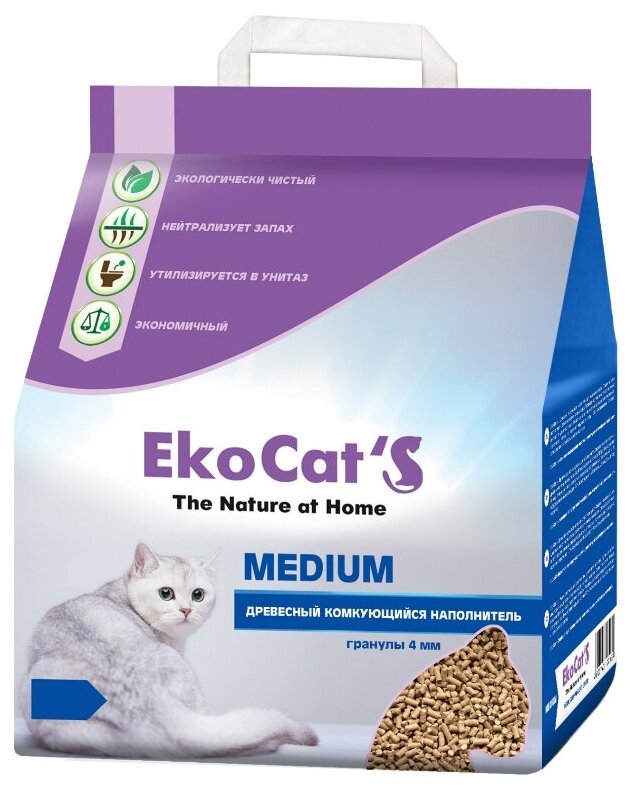 Наполнитель Eko Cats Medium древесный комкующийся 5кг