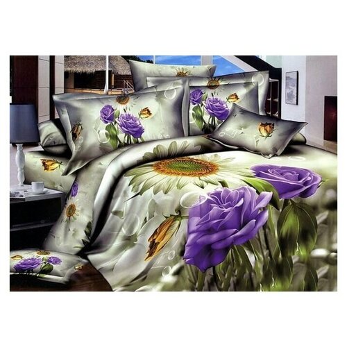 фото Постельное белье евростандарт tango ts04-824, сатин, 50 х 70 и 70 х 70 см серый/фиолетовый