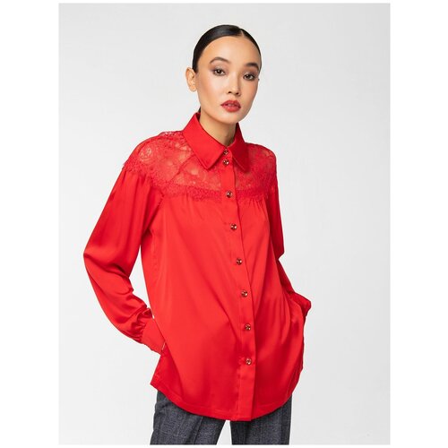 Блуза  Lo, нарядный стиль, прямой силуэт, длинный рукав, размер 42, красный