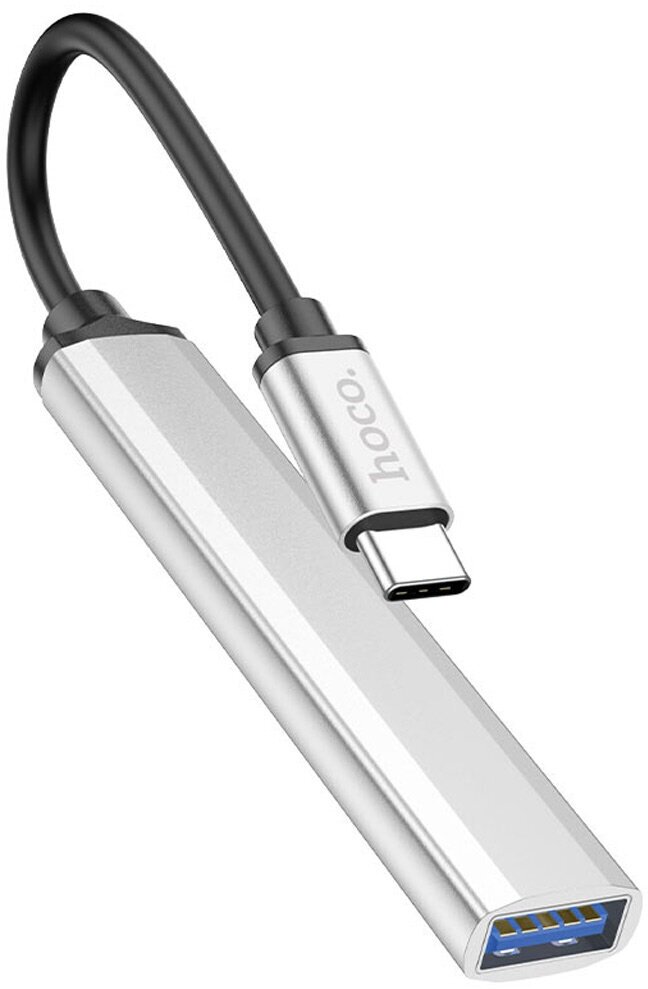 USB Переходник Type-C хаб 4В1 Hoco HB26 серебристый USB 30 + 3 USB 20