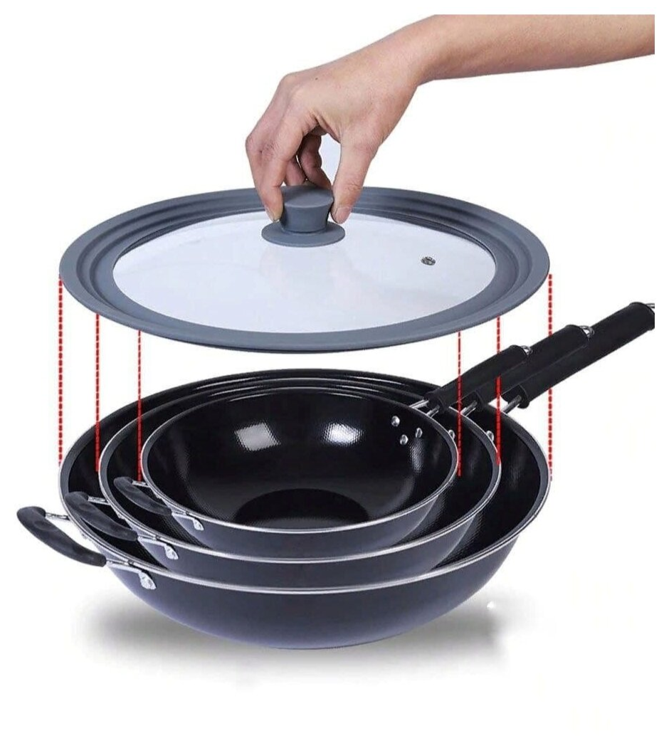 Крышка универсальная для трех размеров посуды 24-26-28 см, черная