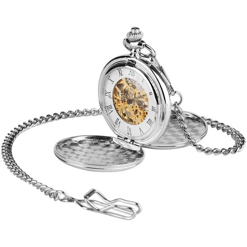 Карманные часы Horologix, серебряный мужские карманные механические часы скелетоны на цепочке брегет с автоподзаводом
