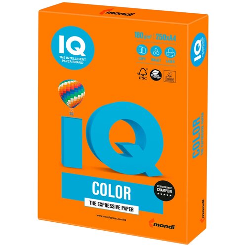 Бумага цветная IQ Color (А4, 160г/м², OP174-розовый фламинго, 250 листов)