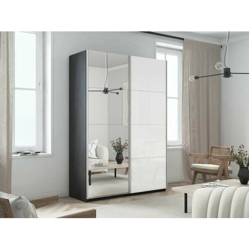 Шкаф-купе 1,2 Прайм 2-х дверный 120х230х57 Зеркало, Белое Стекло Венге с доводчиками