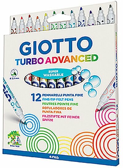 Набор фломастеров цветных Giotto Turbo Advansed, тонкие, 2.8 мм, картонная коробка 12 цветов