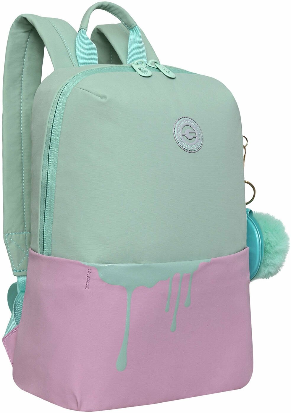 фото Рюкзак GRIZZLY школьный, укрепленная спинка, отделение для ноутбука до 13", для девочек, "PINK/MINT", 34х24х12 см, RXL-320-2/2