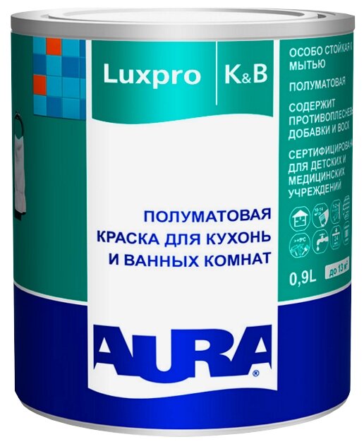 Краска акриловая Aura LuxPro Kitchen & Bathroom полуматовая белый 0.9 кг