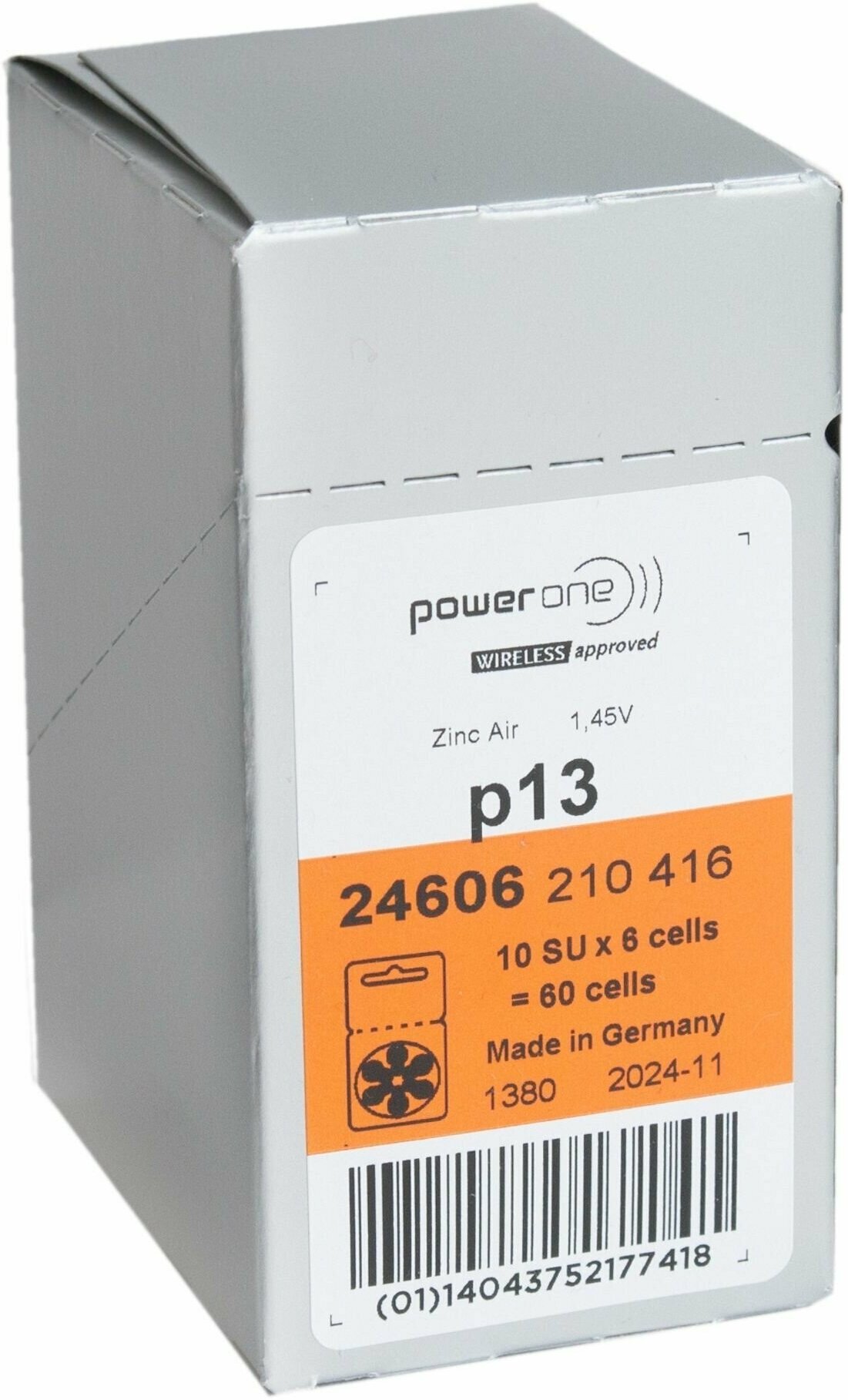 Батарейки PowerOne p13 (PR48) для слуховых аппаратов 5 блистеров (30 батареек)