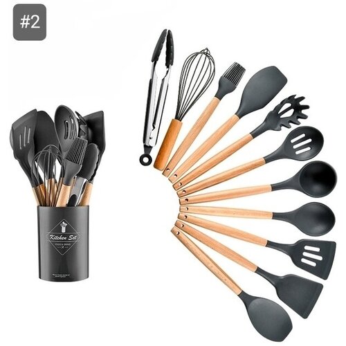 Набор кухонных принадлежностей из силикона и бамбука, 12 предметов 
