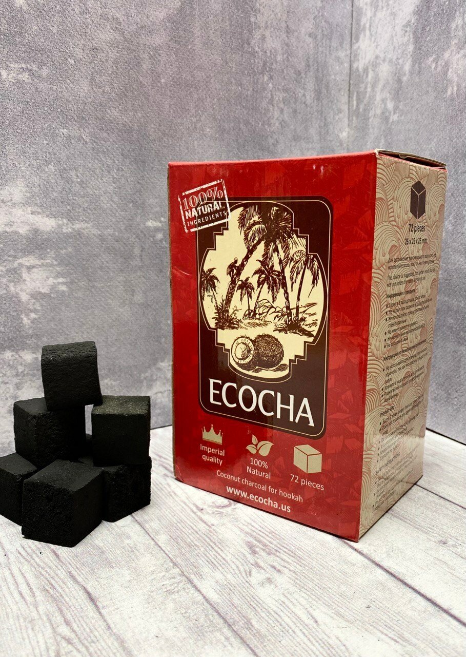 Кокосовый уголь Экоча Ecocha 72 куб 25 мм - фотография № 1