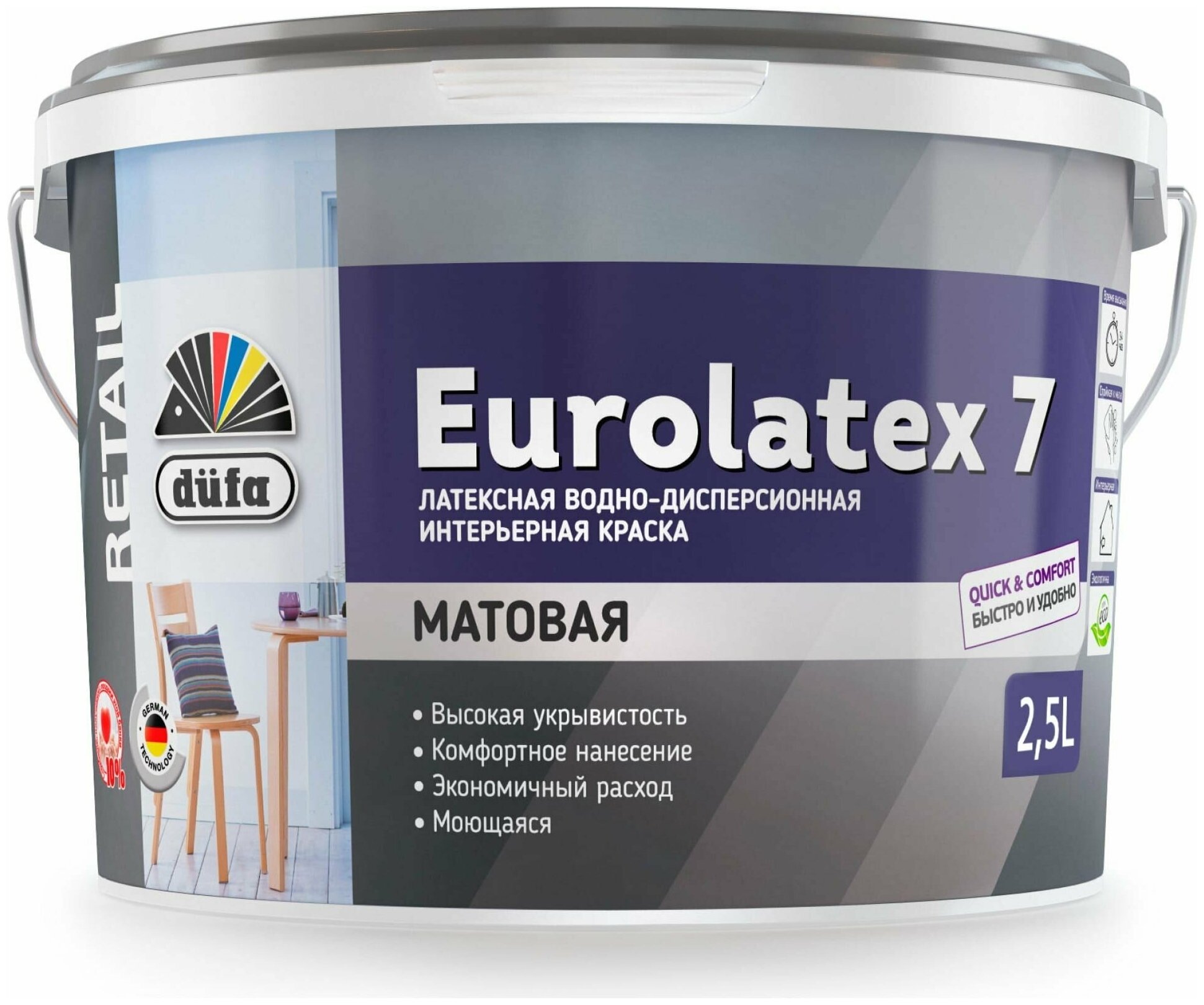 Краска латексная интерьерная Dufa Retail Eurolatex 7 матовая (2,5л)