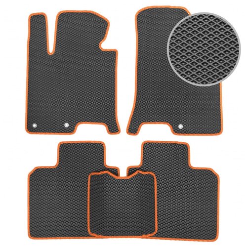 фото Комплект ковриков для салона ева volkswagen touareg/porshe cayenne (крепление av) 2002-2010 (оранжевый кант) vicecar