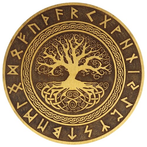 Алтарь для ритуалов SILVARIE "Мировое Древо Жизни - Иггдрасиль" в руническом круге, 24 см