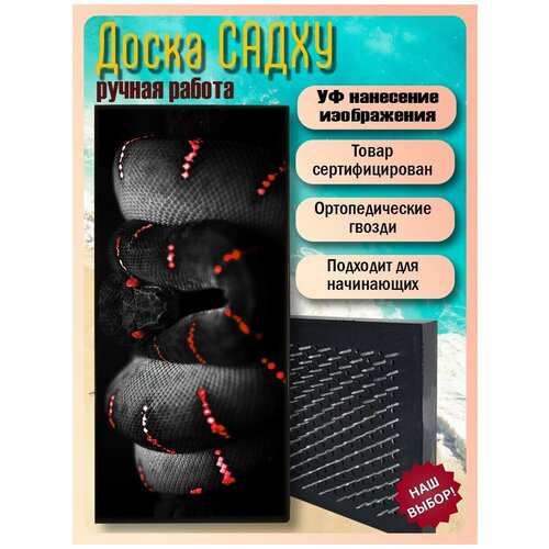 фото Доска садху для йоги с гвоздями, уф печать животные звери змея - 3003 шаг 10мм woodart