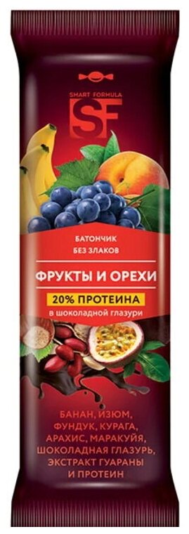 Smart Formula, батончик Фрукты и орехи, 20 % протеина в горьком шоколаде, 15 шт по 40 г - фотография № 1